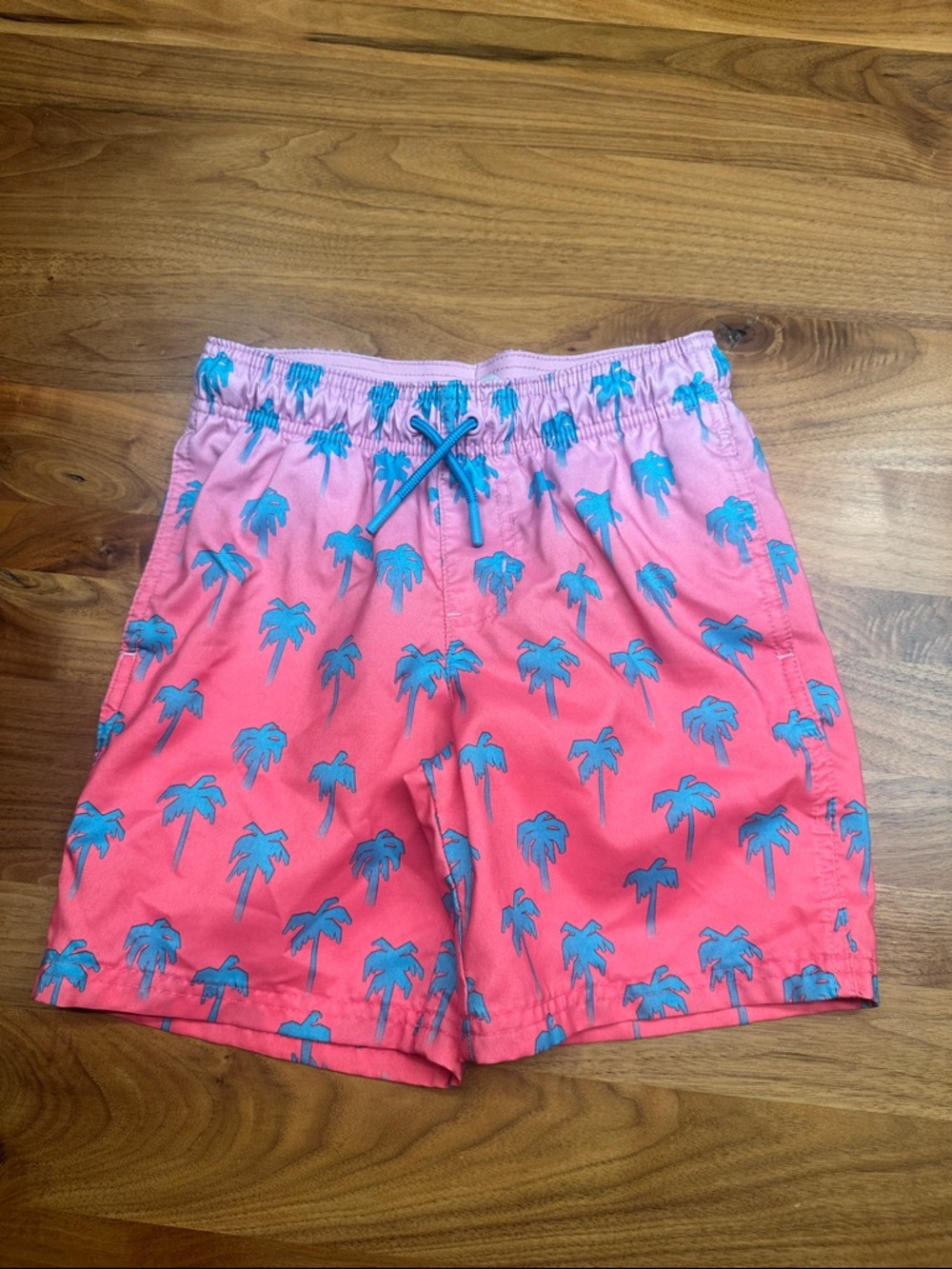 Cat & Jack Pink Ombre Swim Trunks with Blue Palm Trees